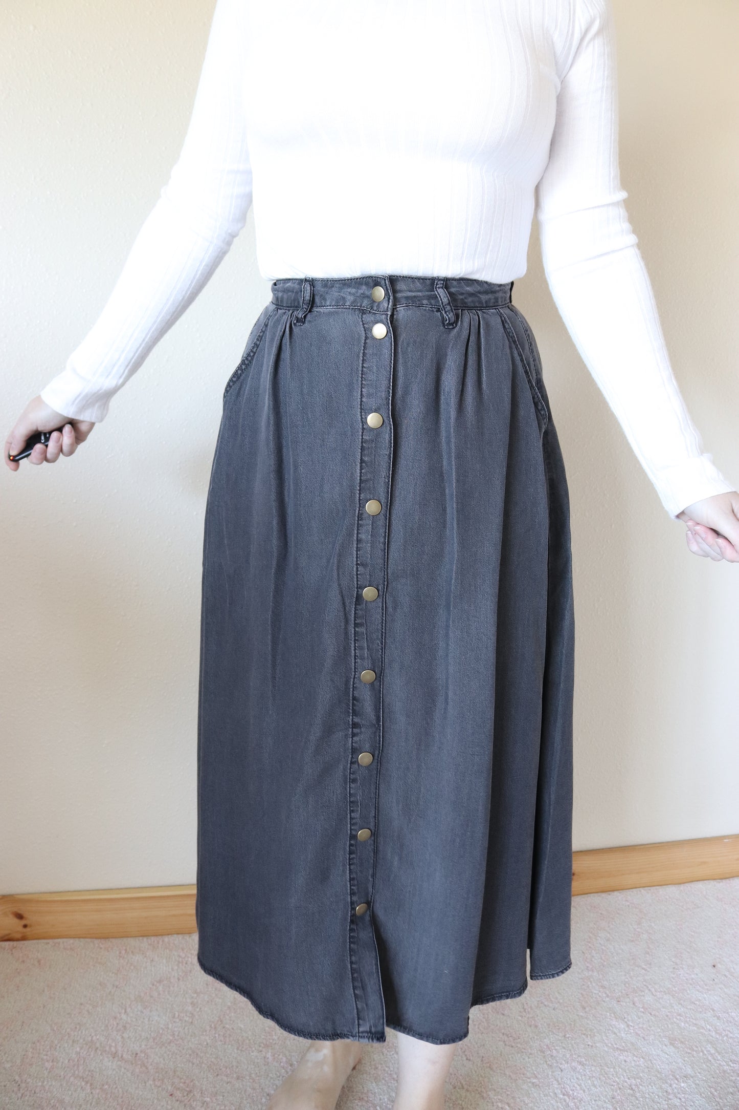 Black Denim Maxi Skirt