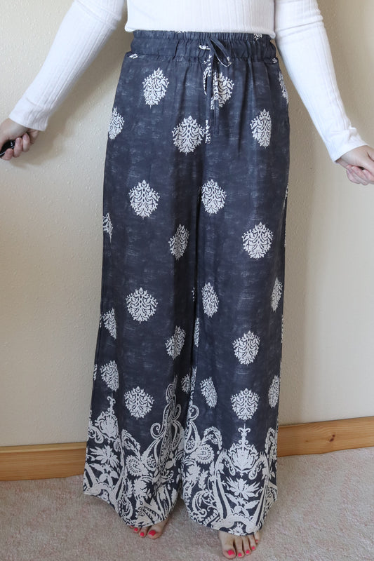 Washed Black Boho Wide Leg Pants