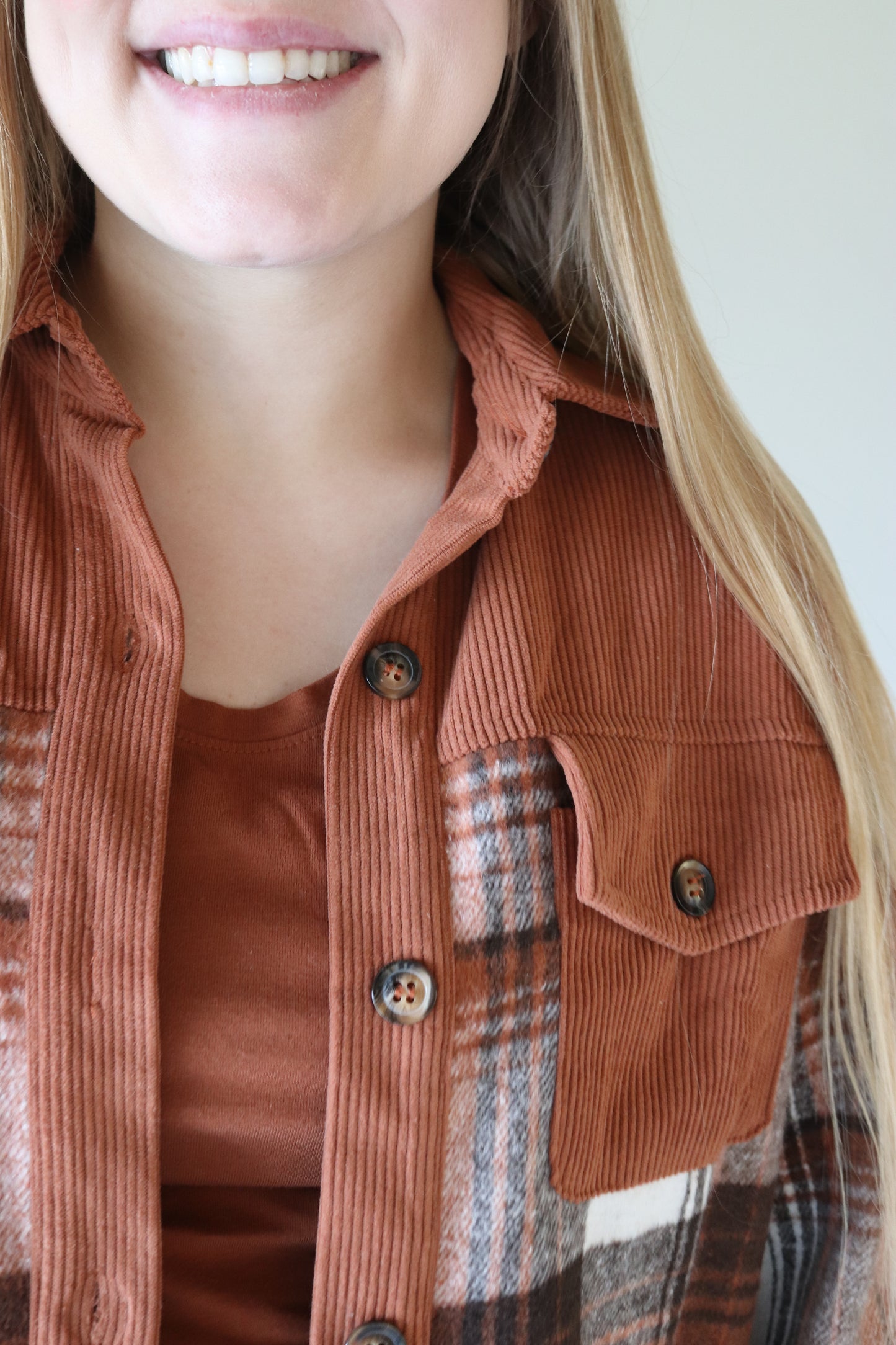 Rust Plaid Corduroy Shacket