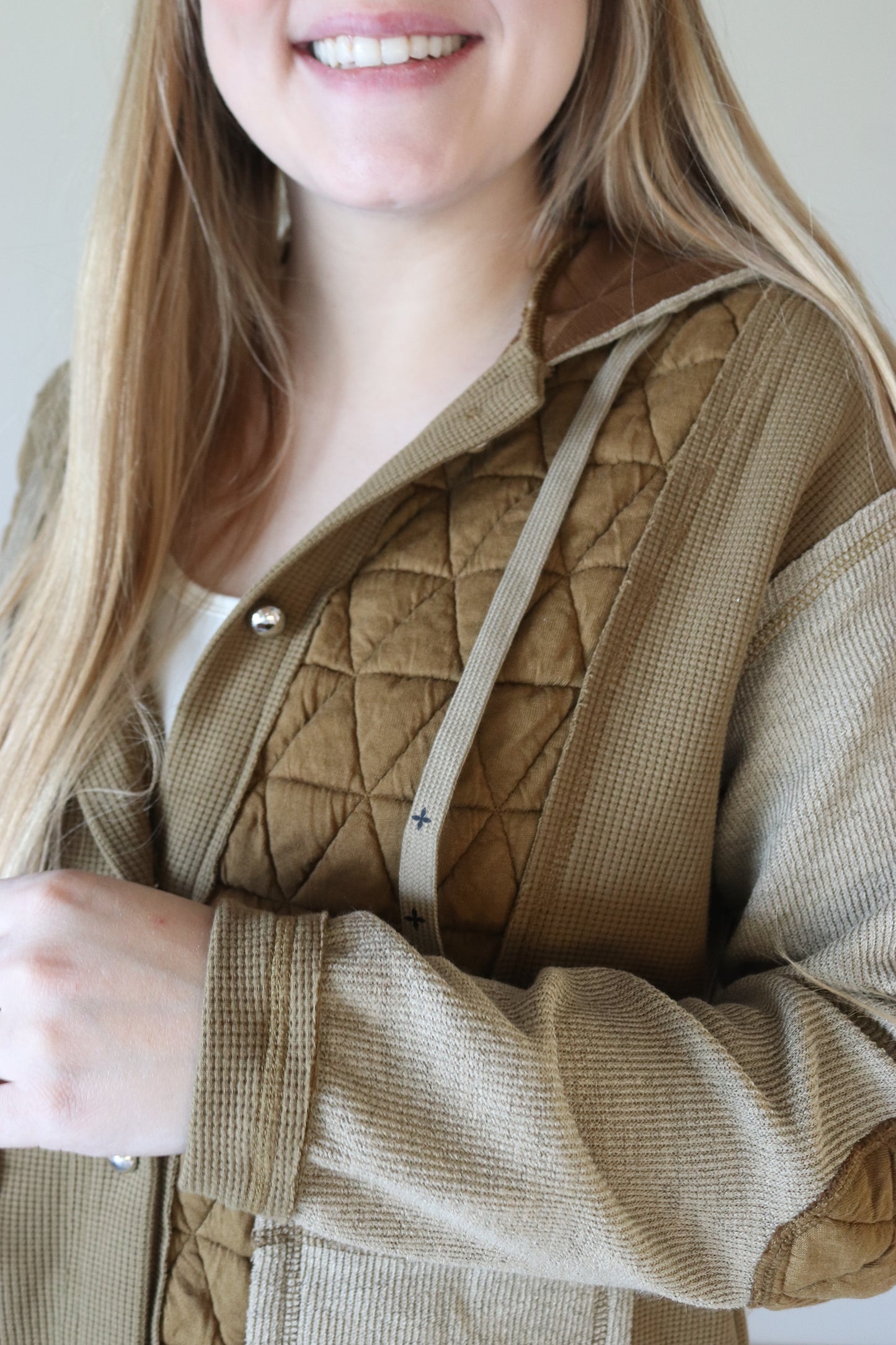 Olive Quilted Hooded Button Up