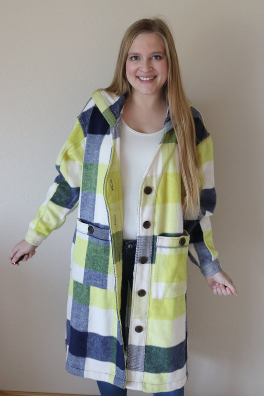 Lime/Blue Long Plaid Shacket