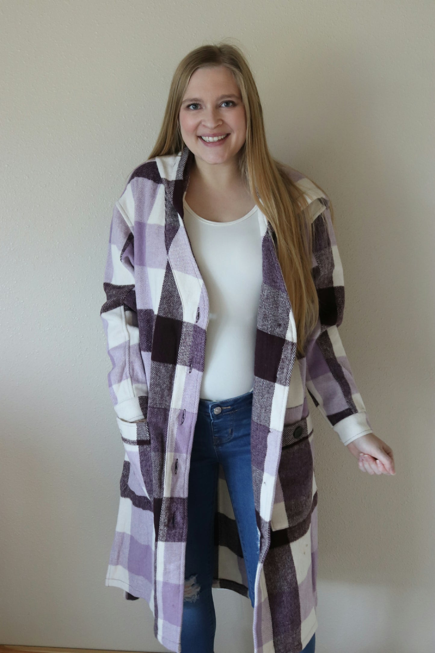 Shades of Purple Long Plaid Shacket