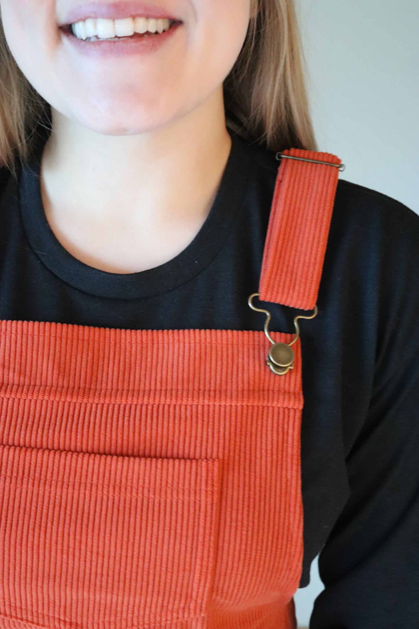 Burnt Orange Corduroy Overall Dress