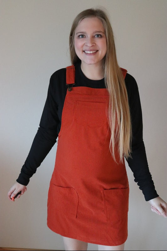 Burnt Orange Corduroy Overall Dress