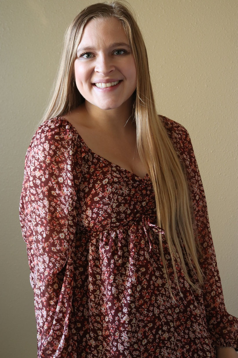 Burgundy Fall Floral Dress