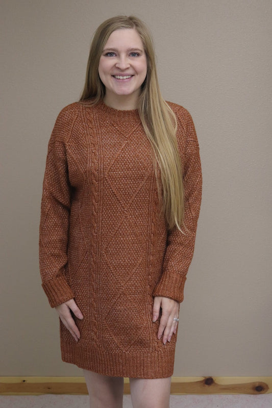 Rust Cable Knit Sweater Dress