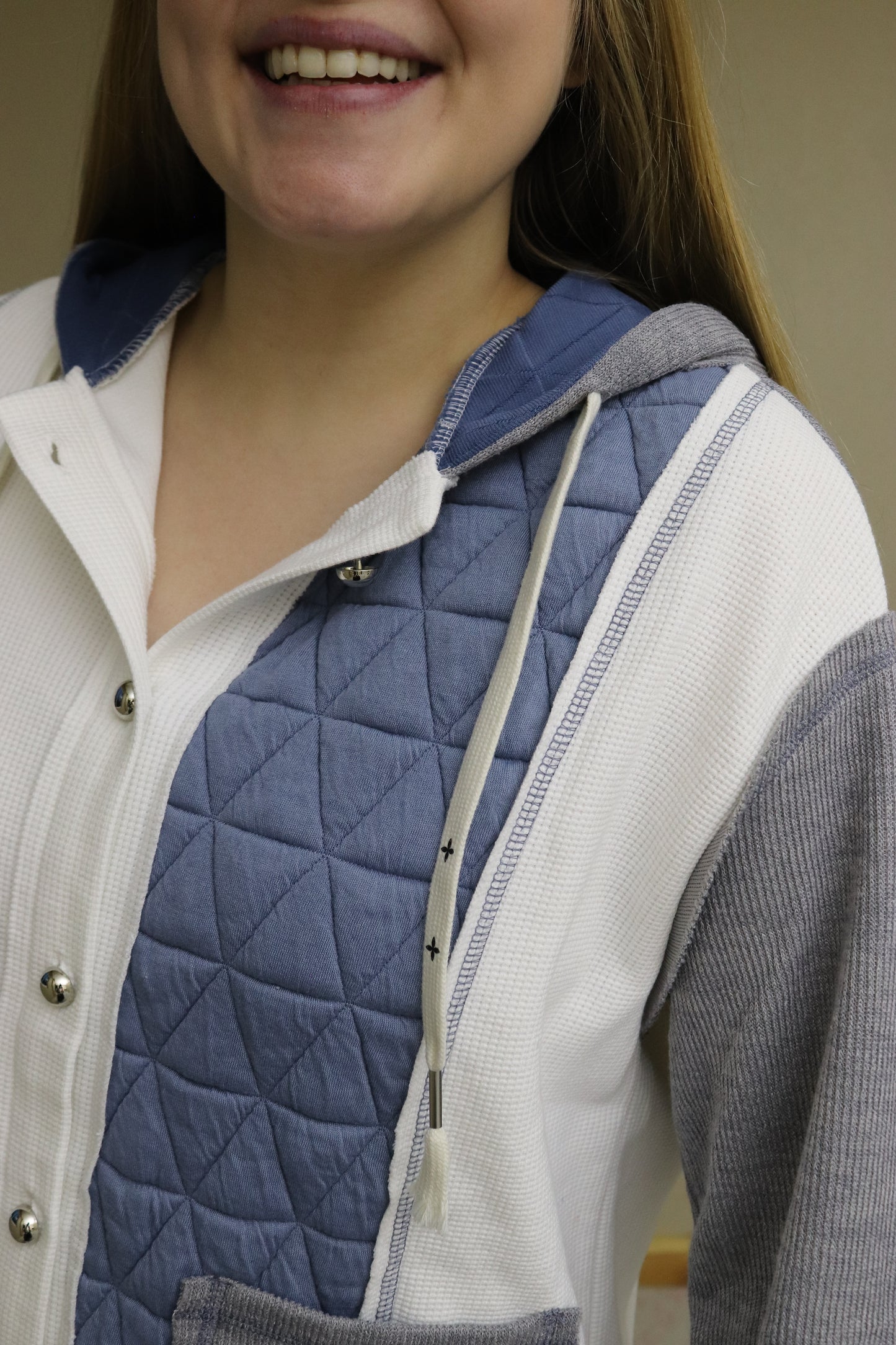 Blue Quilted Hooded Button Up