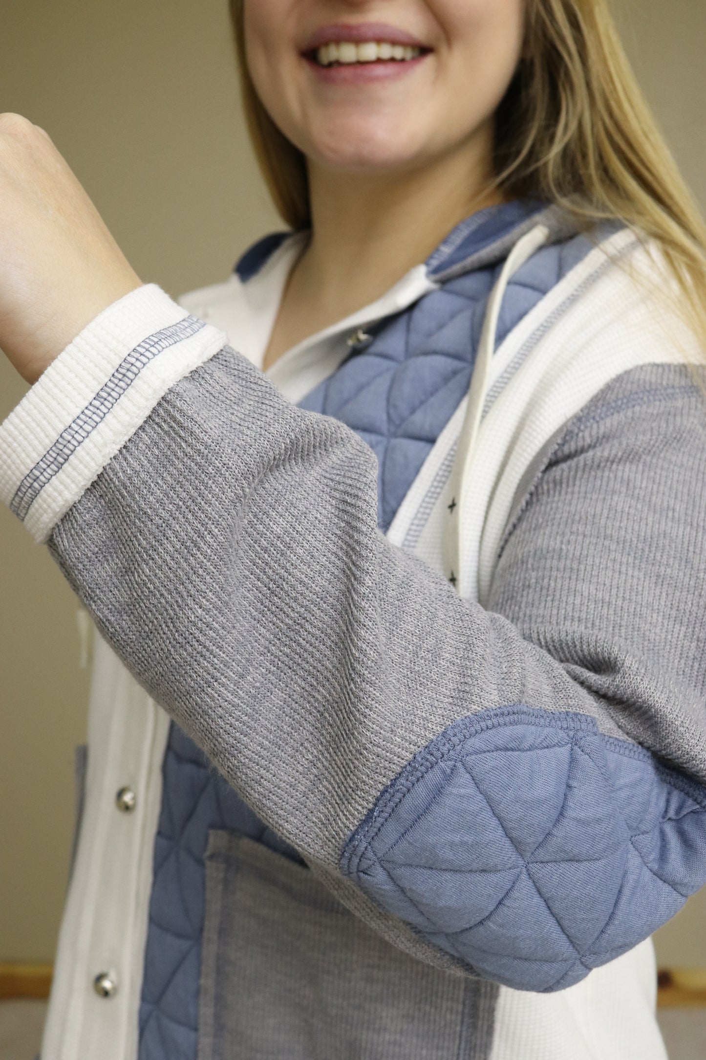 Blue Quilted Hooded Button Up