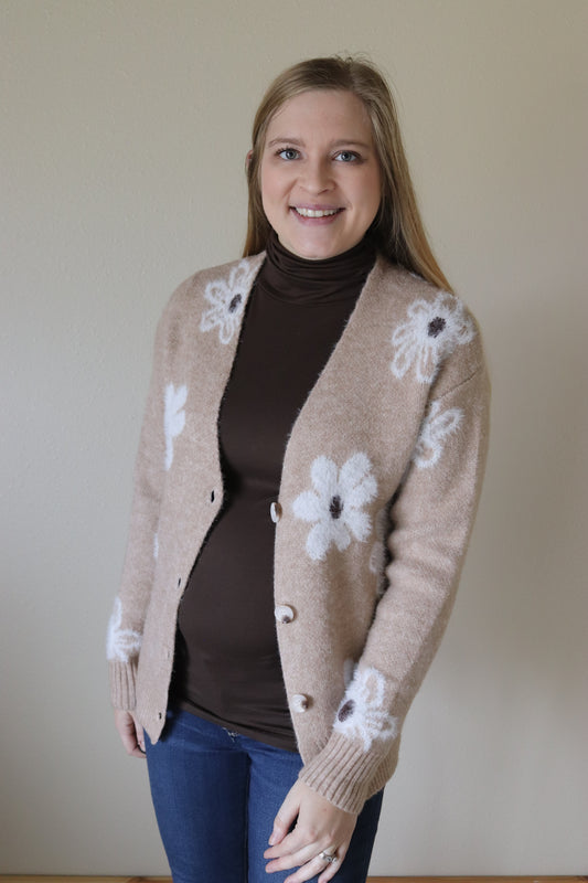 Tan Floral Cardigan