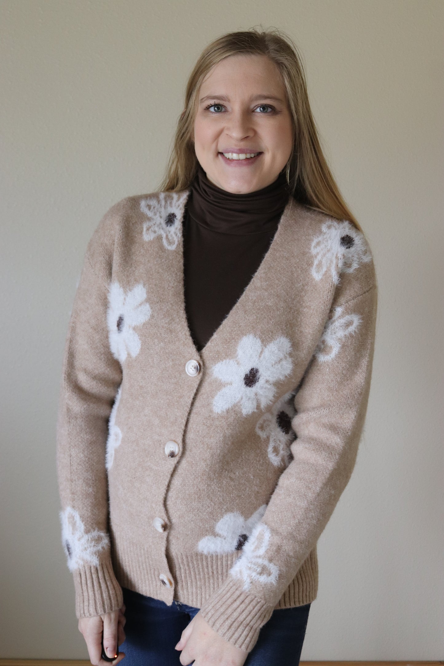 Tan Floral Cardigan