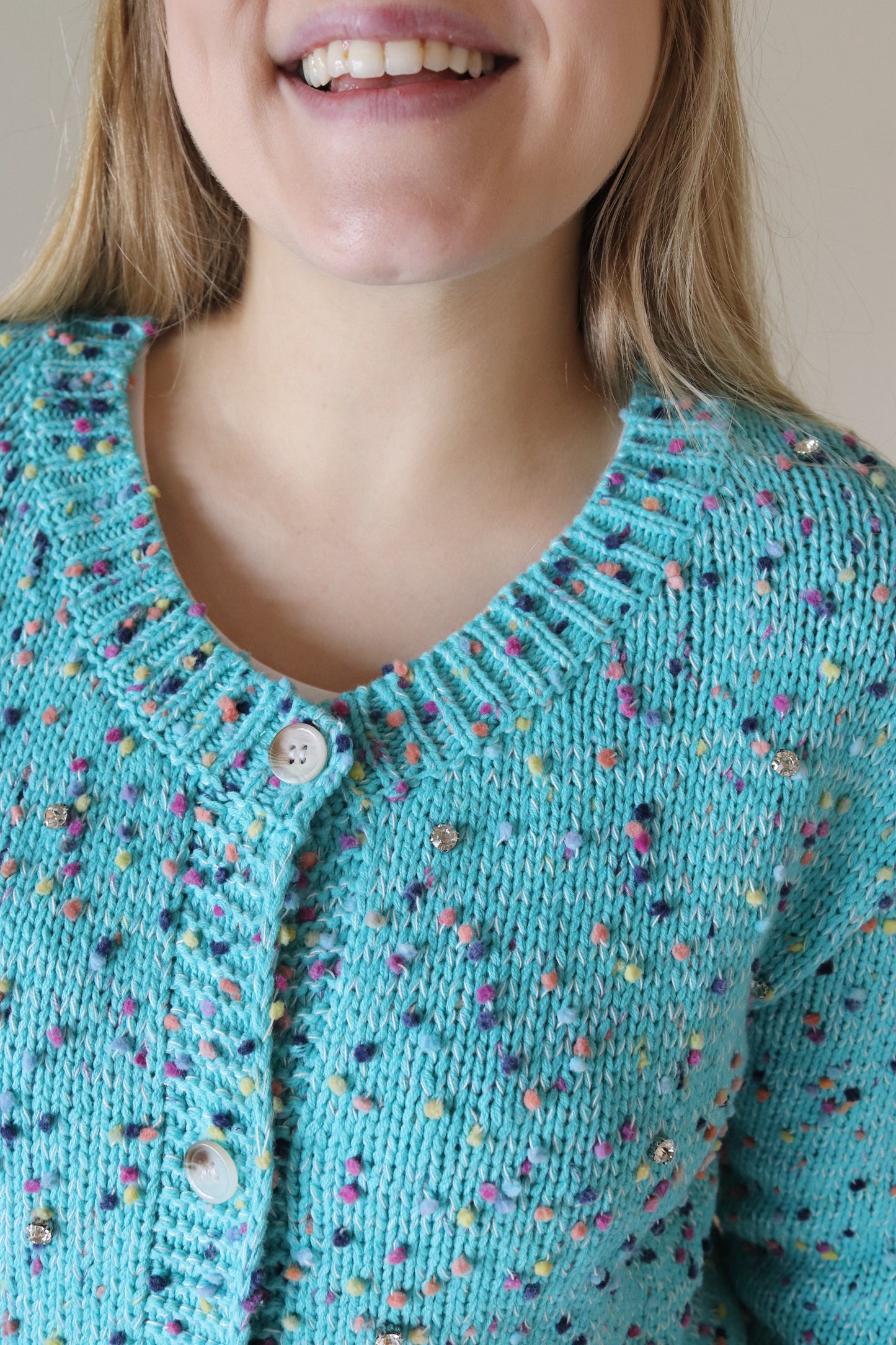 Turquoise Rhinestone Confetti Cardigan