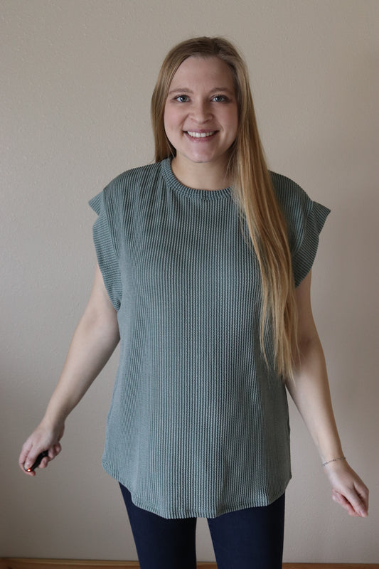 Vintage Olive Ribbed Dolman Top