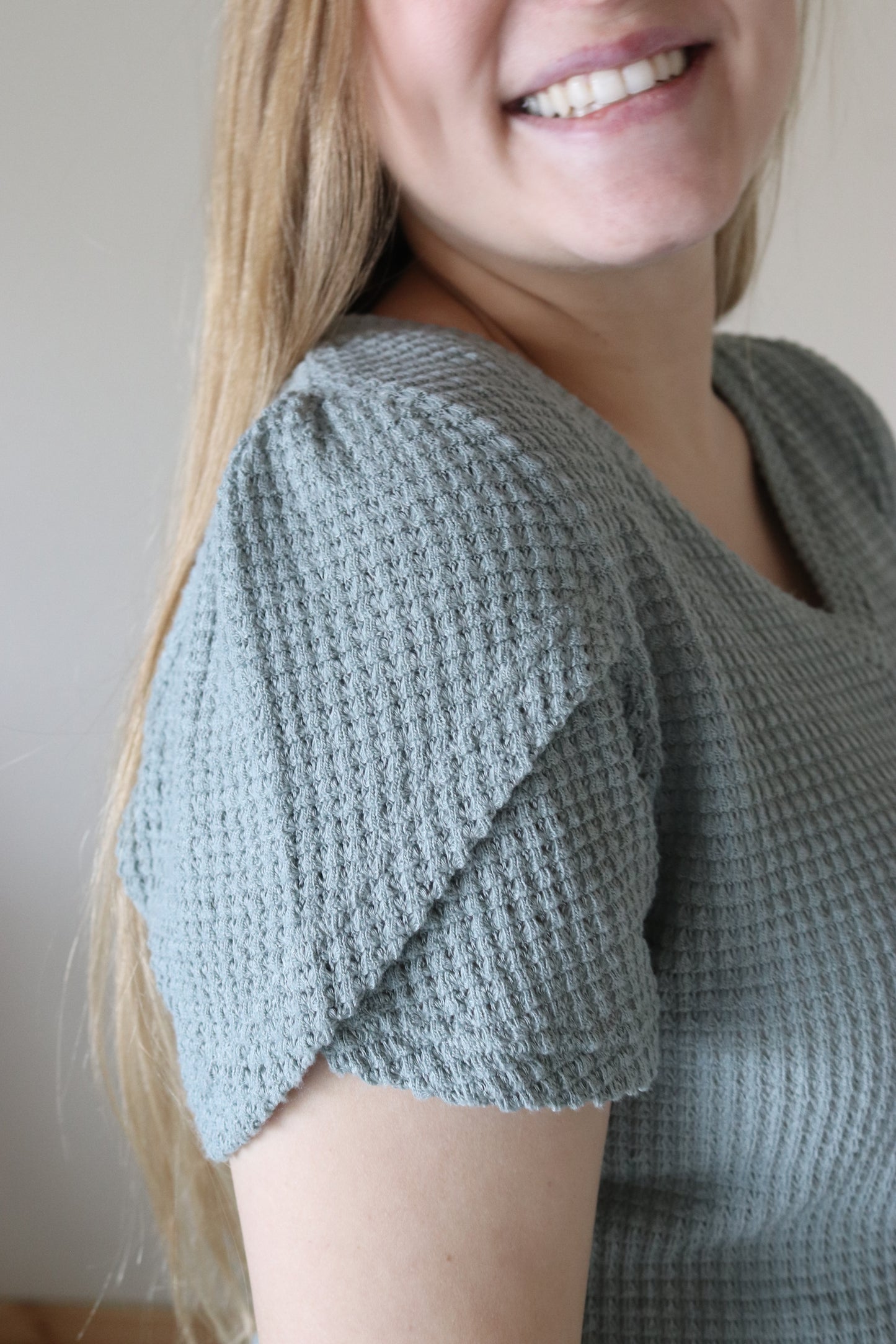 Misty Green Waffle Knit Top