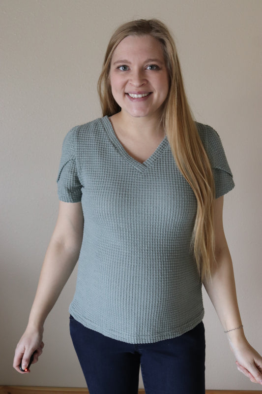 Misty Green Waffle Knit Top