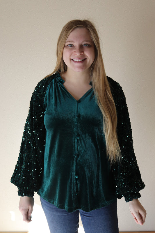 Green Velvet Blouse