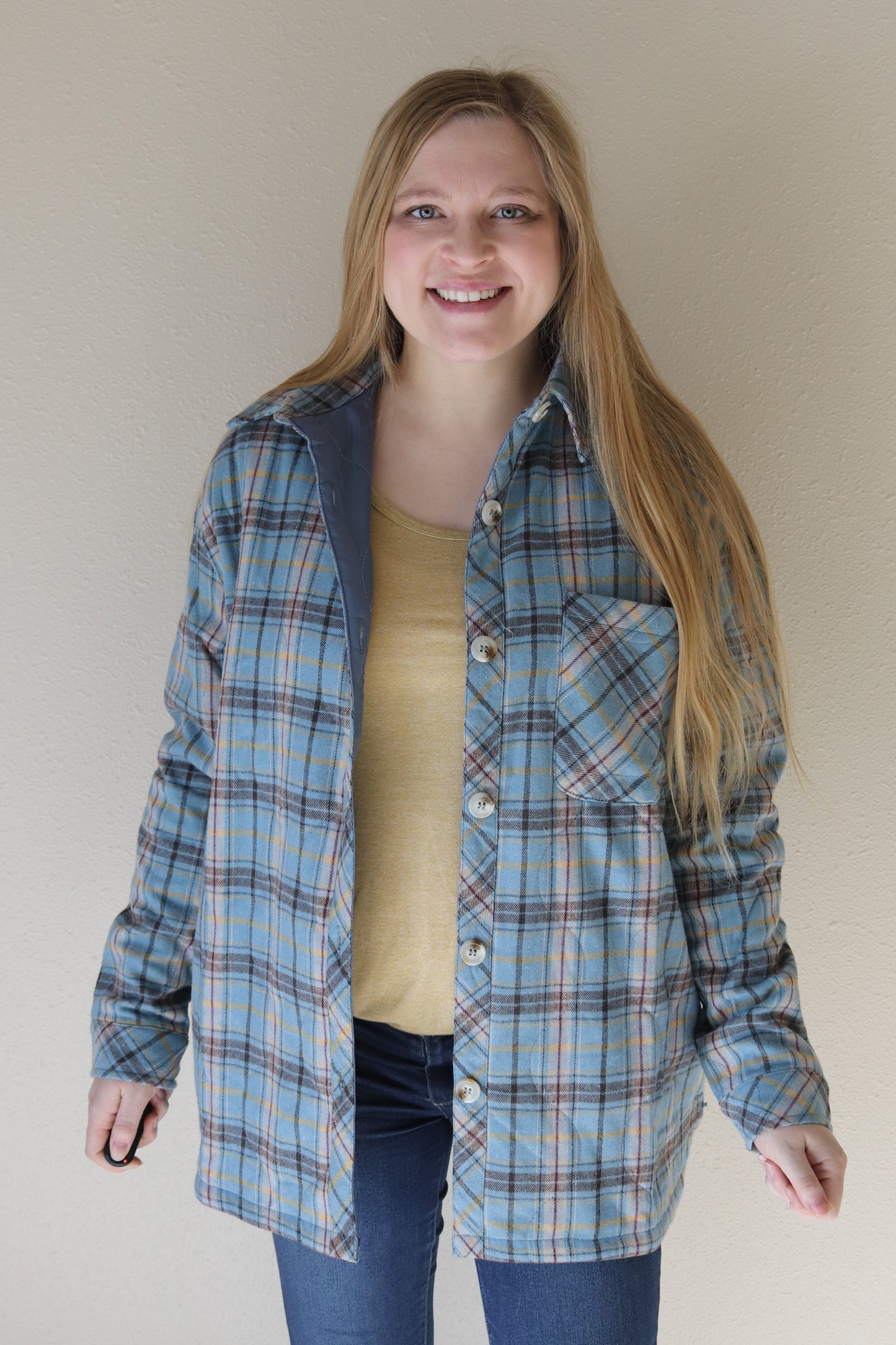 Blue Quilted Plaid Jacket