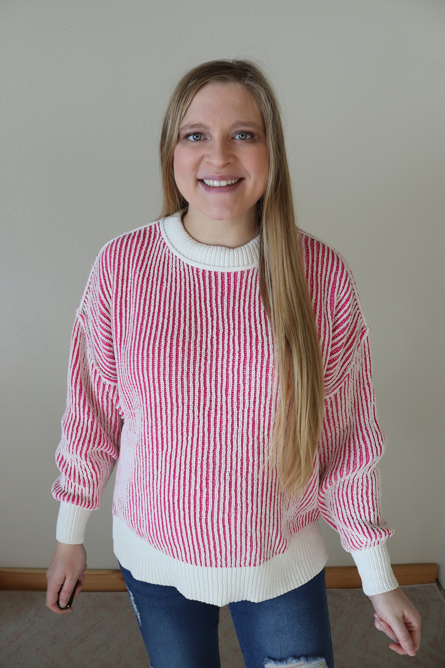 Oversized Pink Striped Sweater