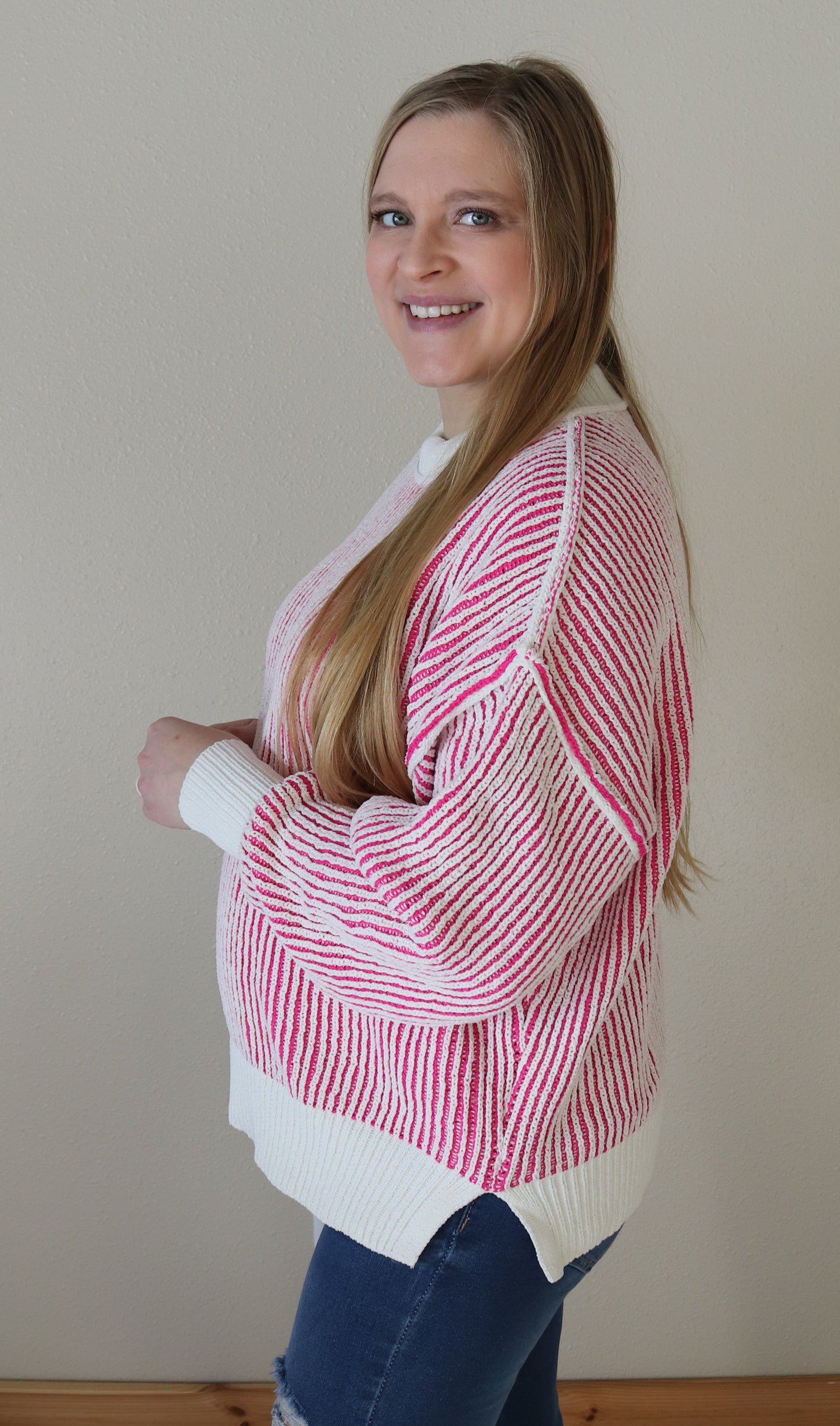 Oversized Pink Striped Sweater