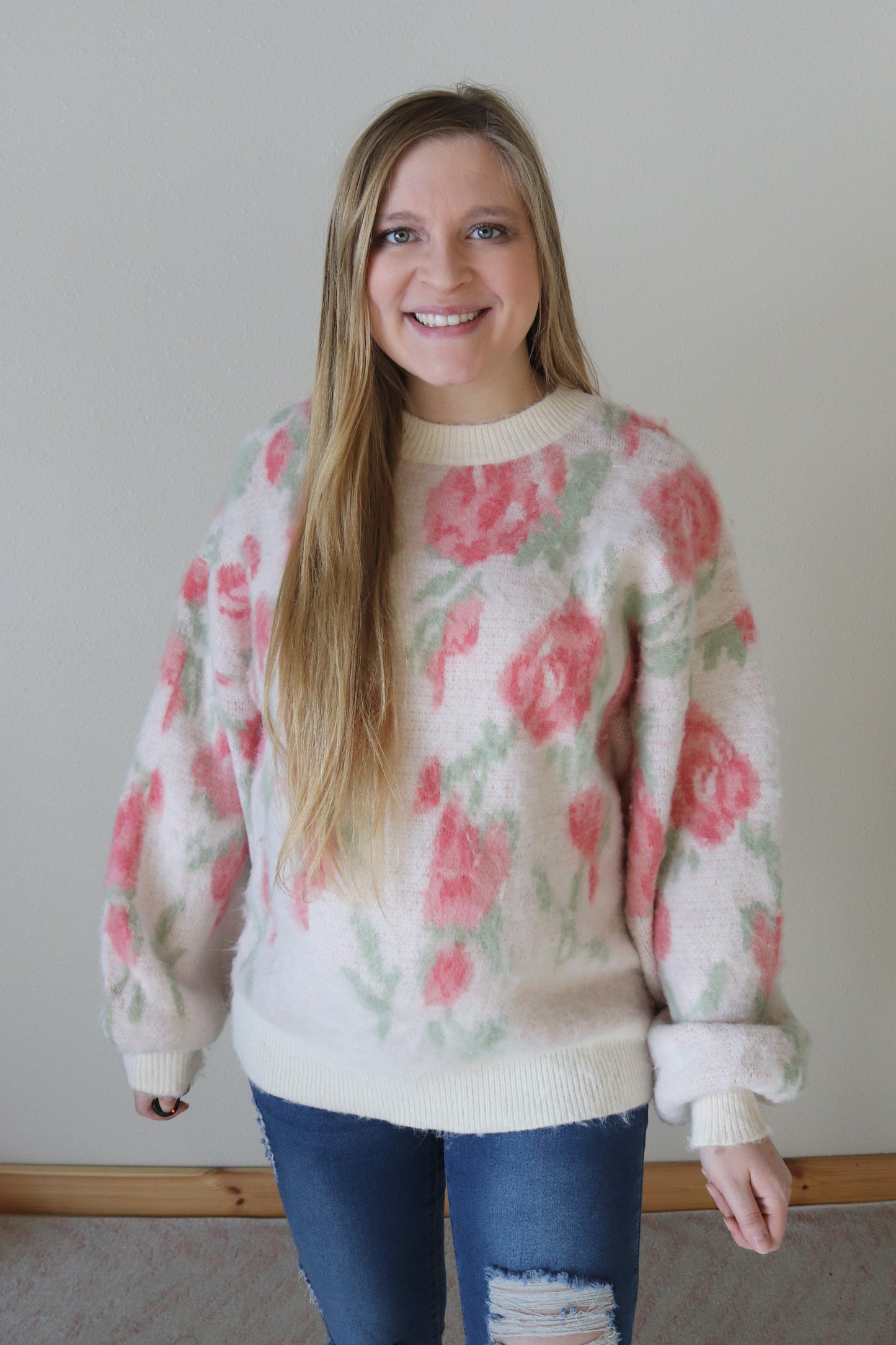 Ivory Floral Sweater