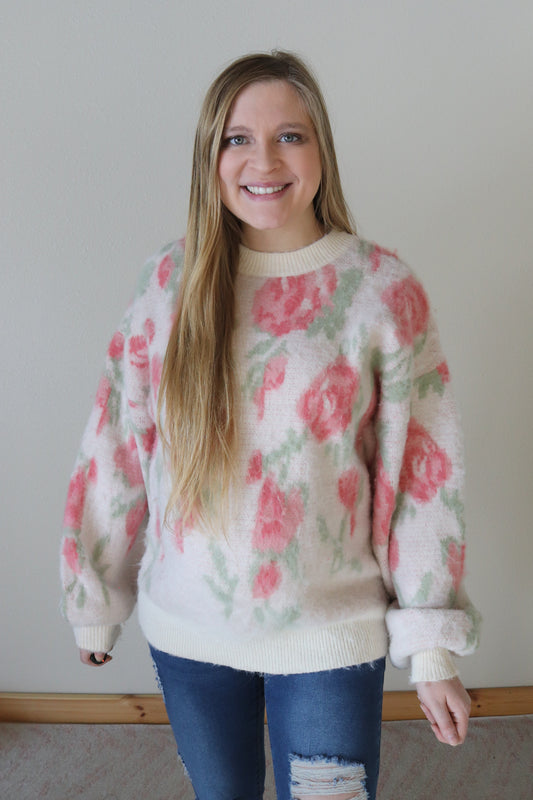 Ivory Floral Sweater