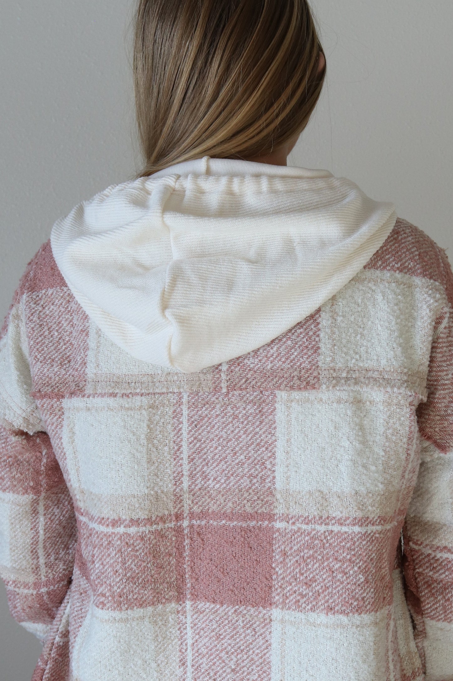 Blush Plaid Hooded Shacket