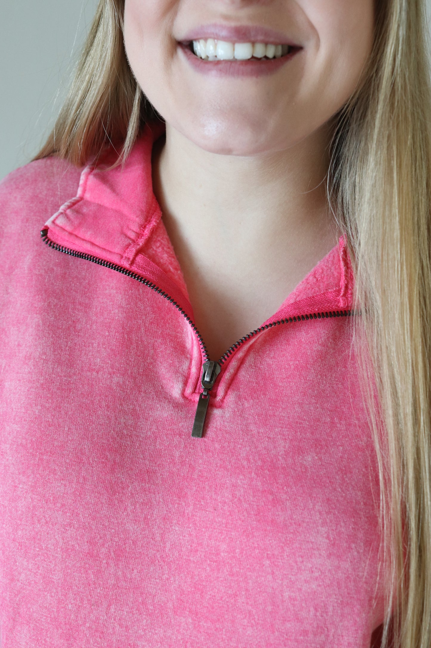 Fuchsia Acid Washed 1/4 Zip Sweatshirt