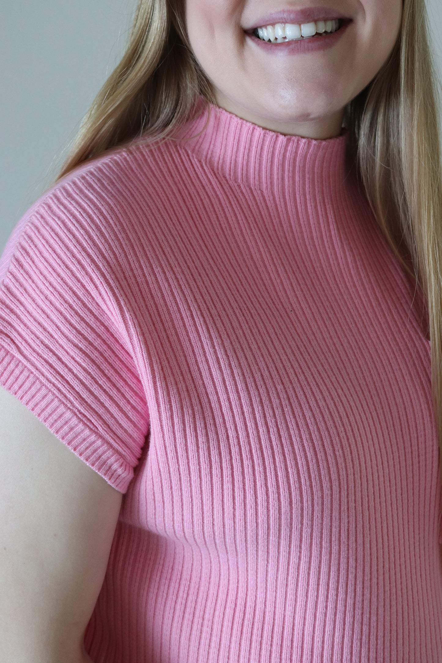 Pink Knit Short Sleeve Sweater