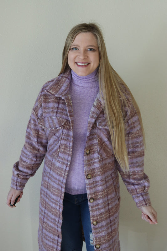 Purple Plaid Long Shacket