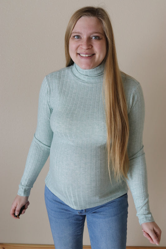 Light Green Ribbed Turtle Neck