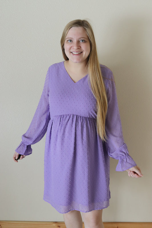 Lavender Swiss Dot Long Sleeve Dress