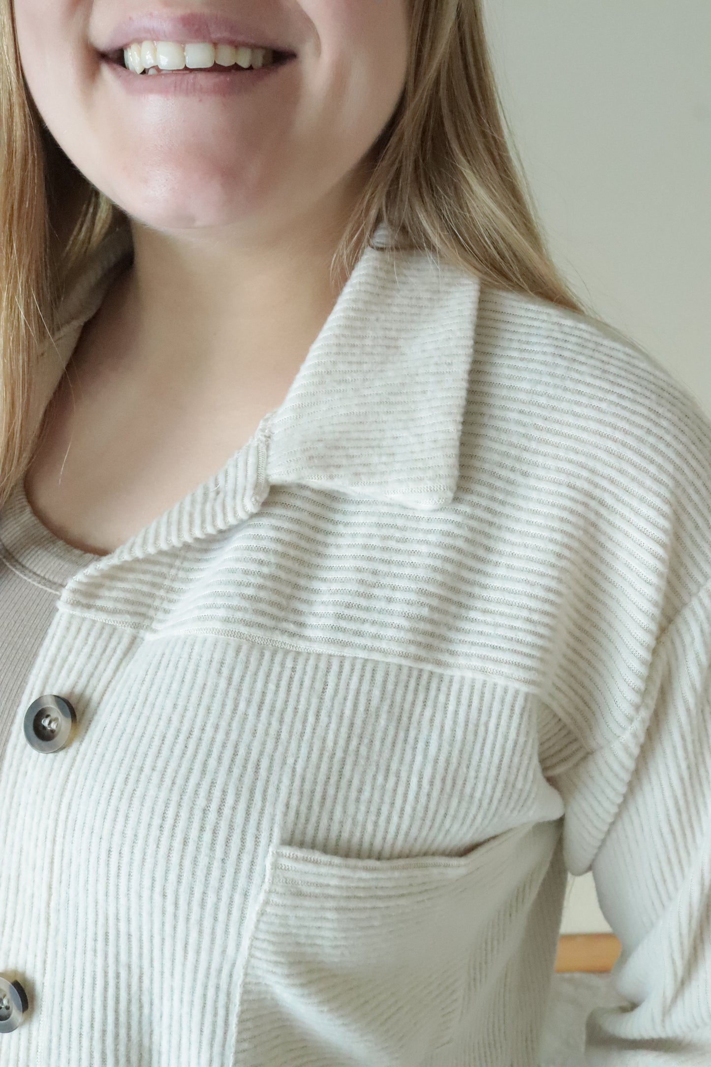 Beige Brushed Ribbed Button Up