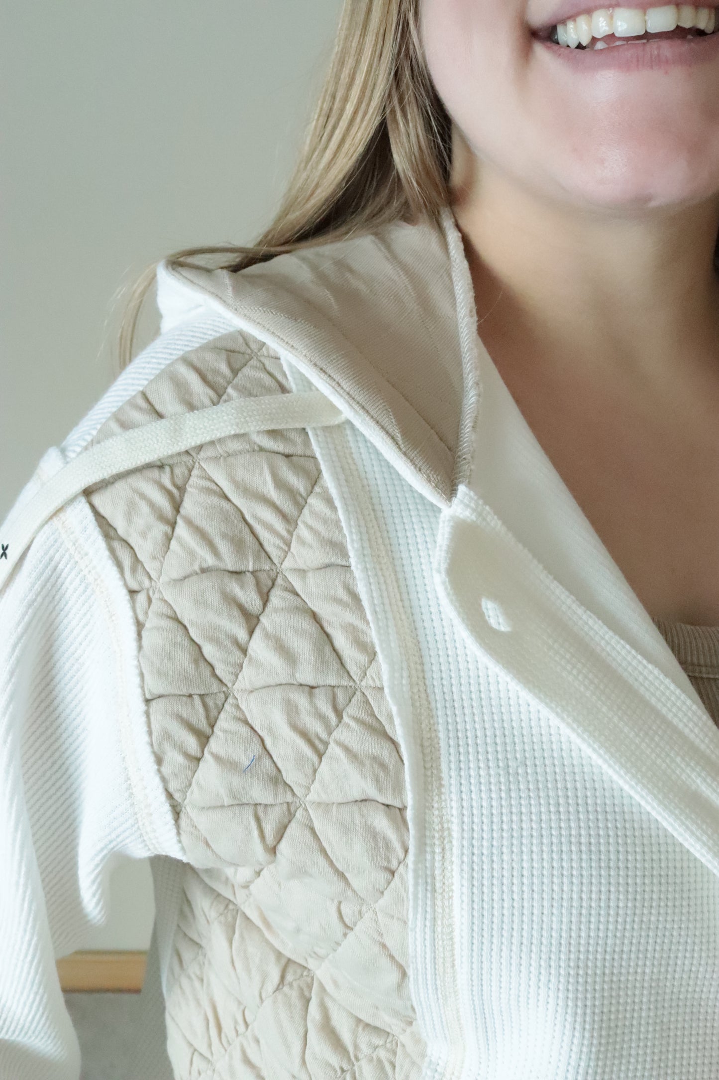 Cream Quilted Hooded Button Up