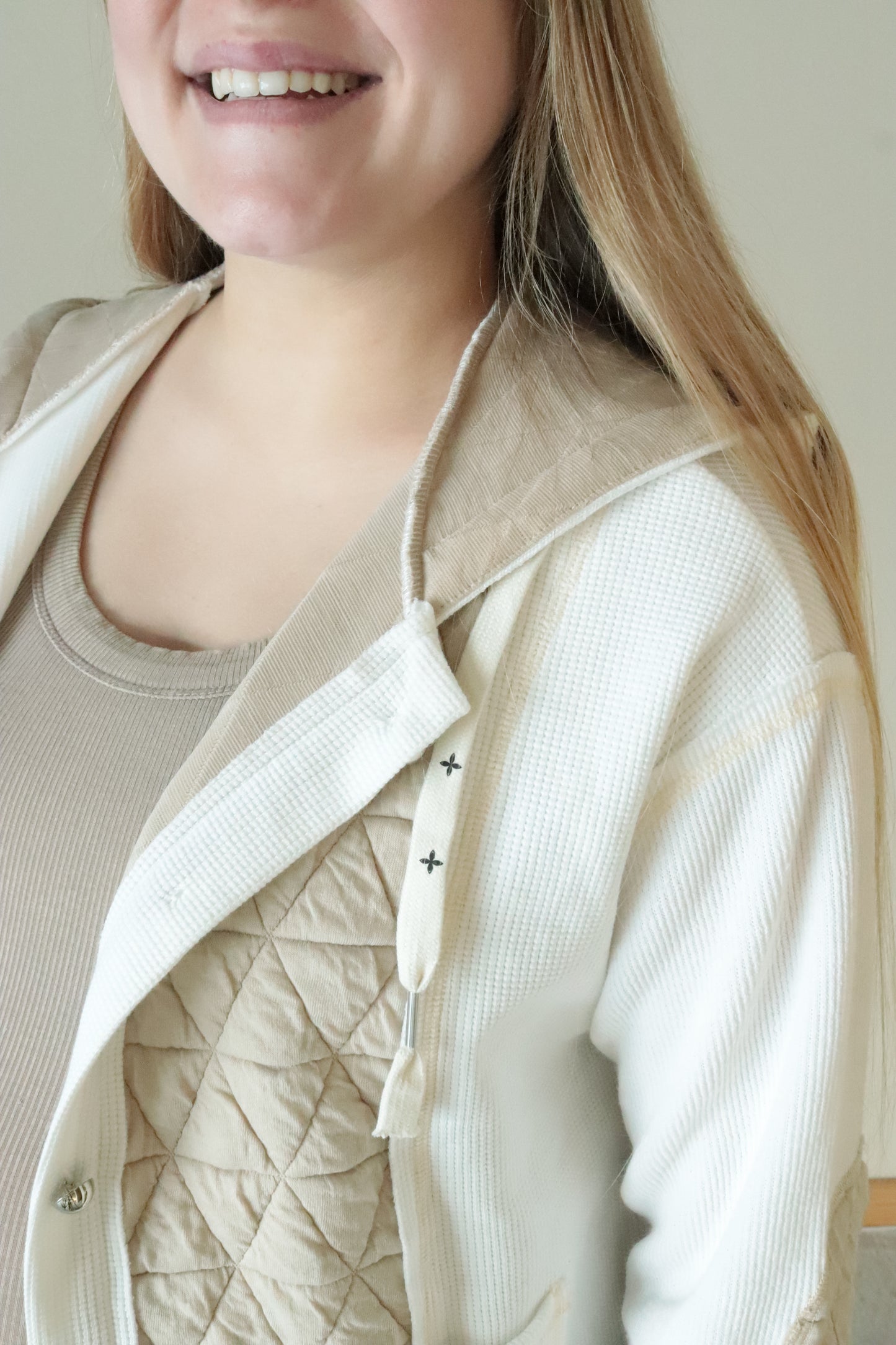 Cream Quilted Hooded Button Up