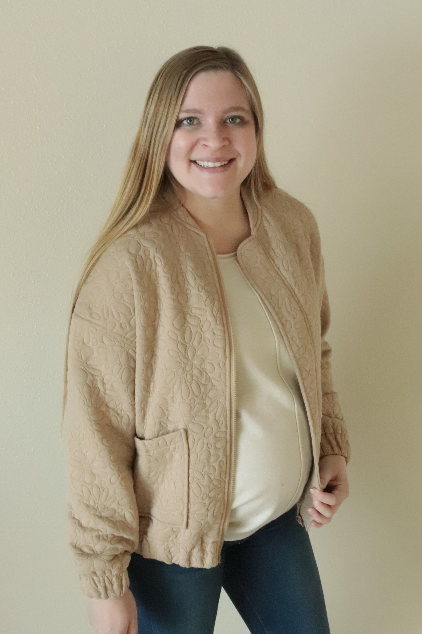 Khaki Floral Embroidered Jacket