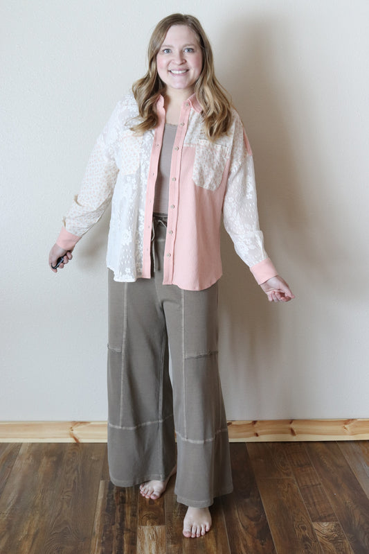 Mocha Stitched Wide Leg Pants