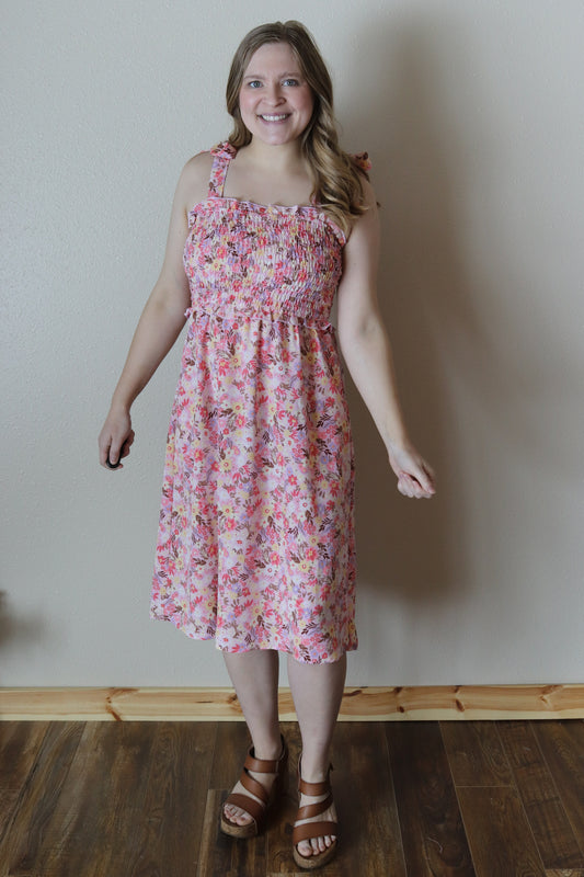 In Bloom Smocked Midi Dress