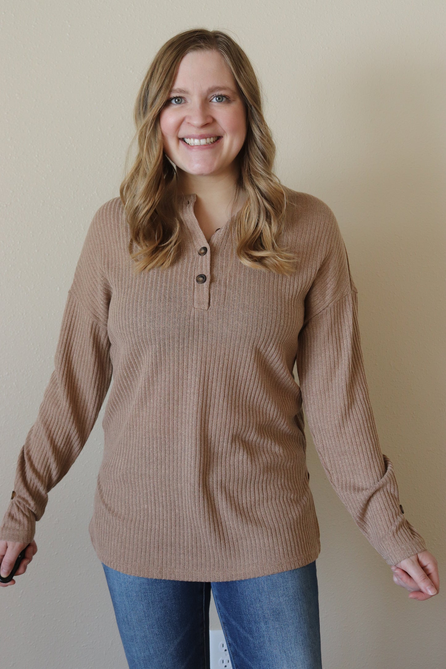 Khaki Textured Henley