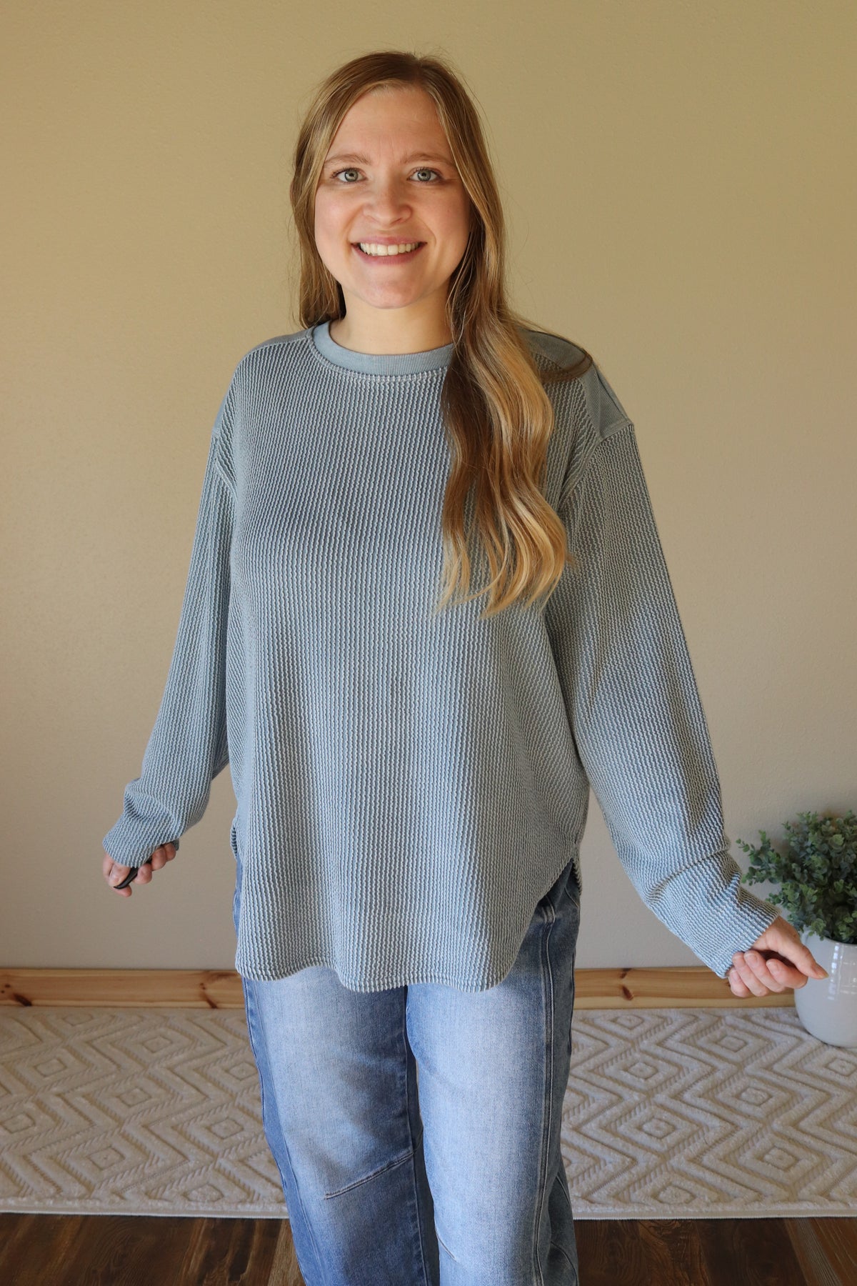 Light Denim Urban Ribbed Washed Long Sleeve
