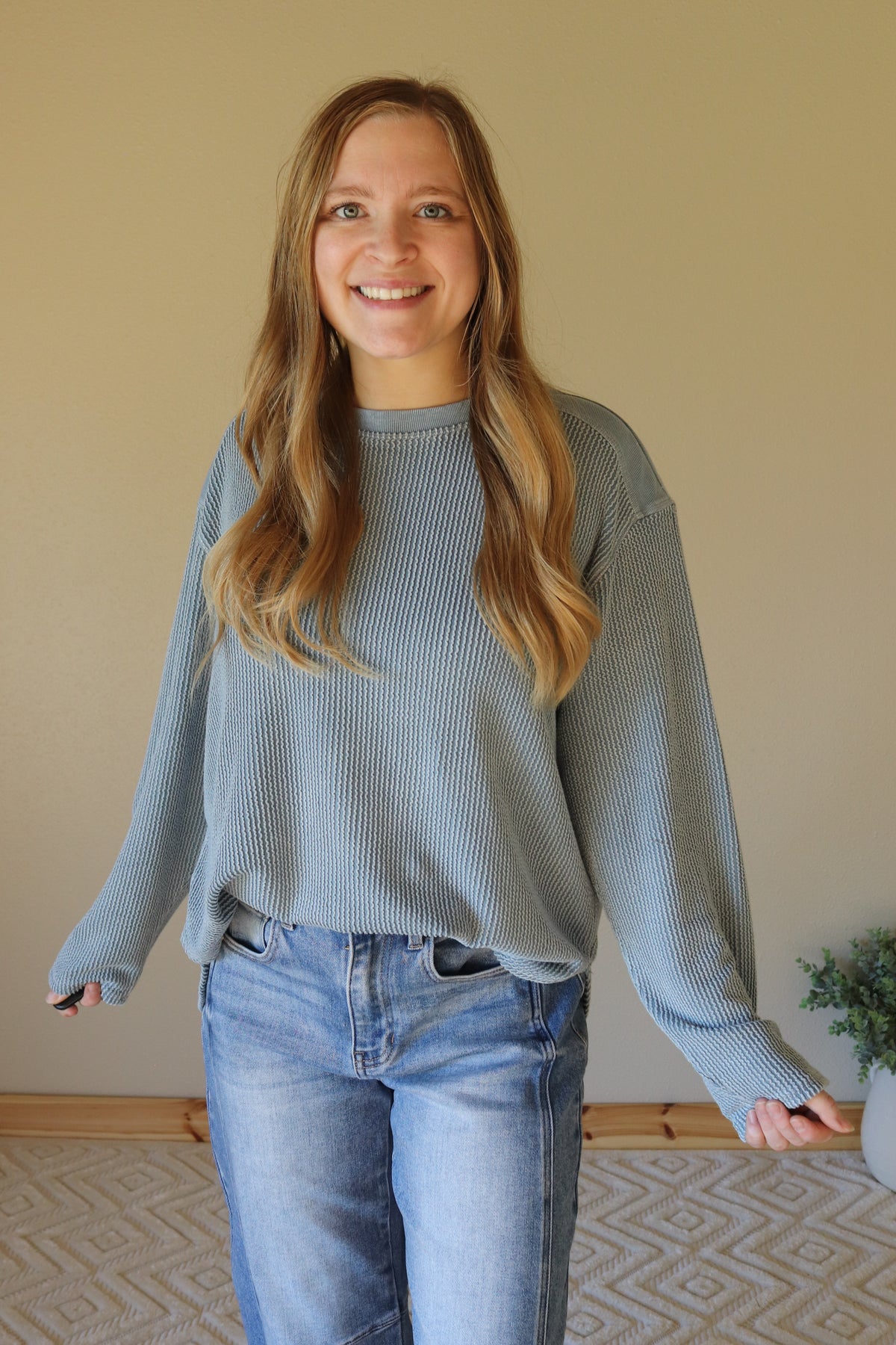 Light Denim Urban Ribbed Washed Long Sleeve