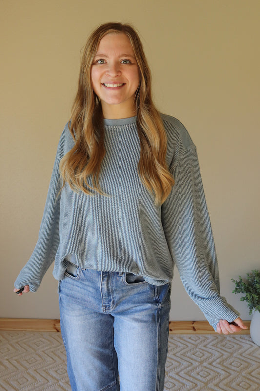 Light Denim Urban Ribbed Washed Long Sleeve