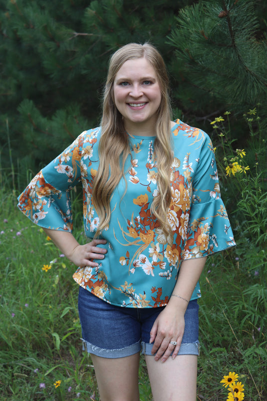 Teal Floral Blouse