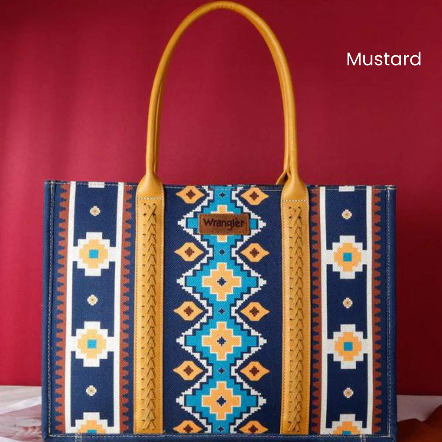 WRANGLER: Mustard Aztec Wide Tote