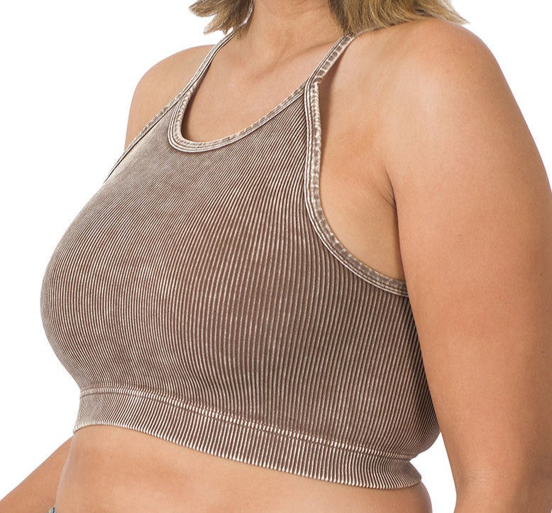 PLUS: Mocha Washed Ribbed Seamless Crop Cami