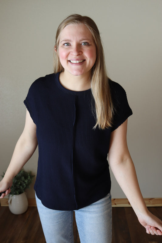 Navy Ribbed Top