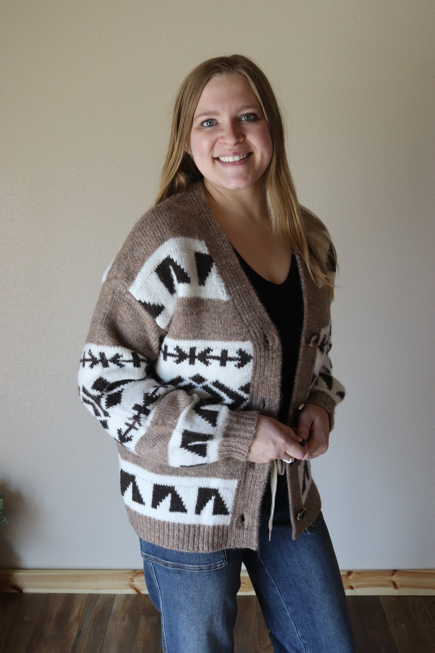 Neutral Geometric Cardigan