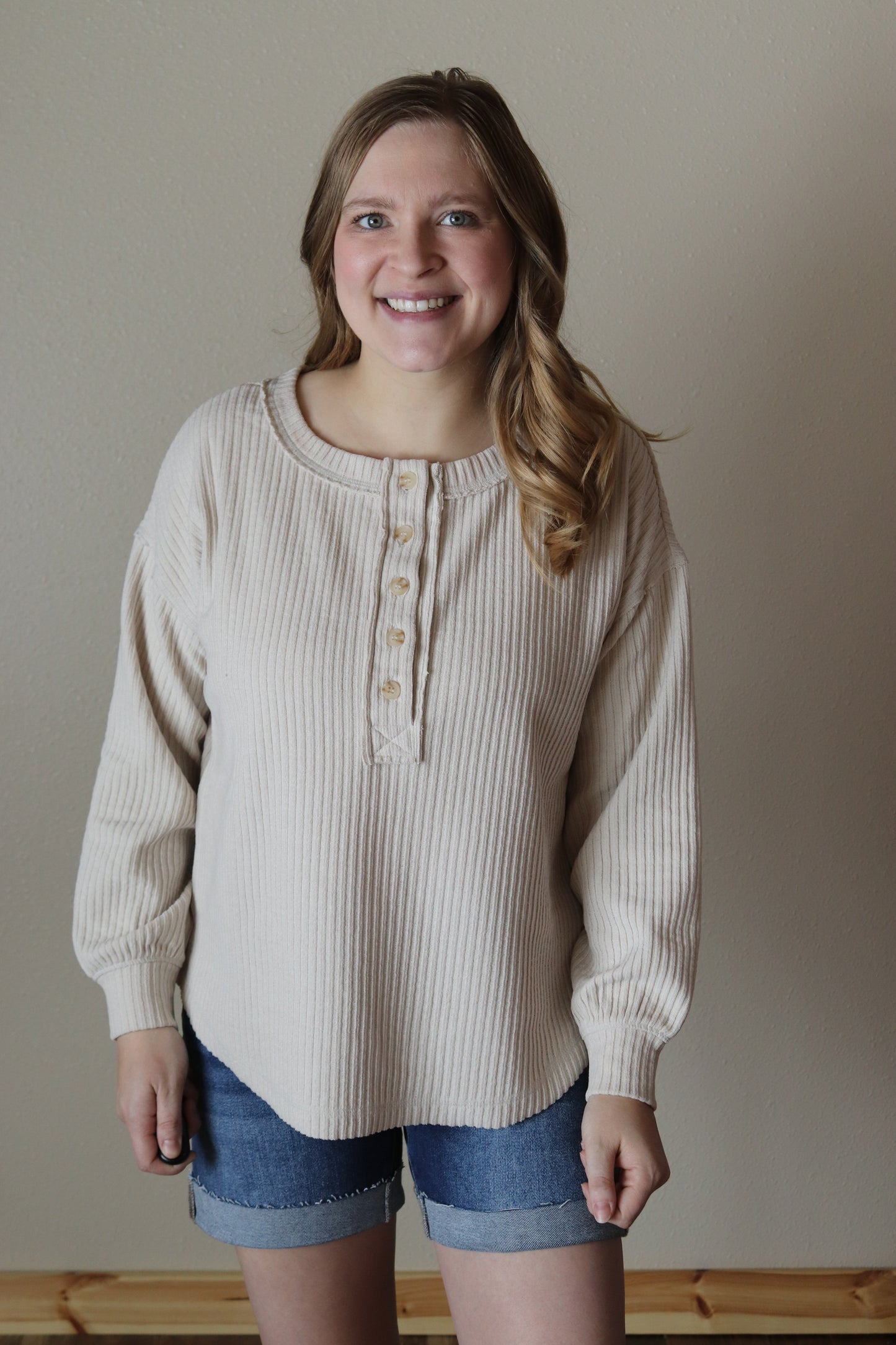 Oatmeal Ribbed Henley