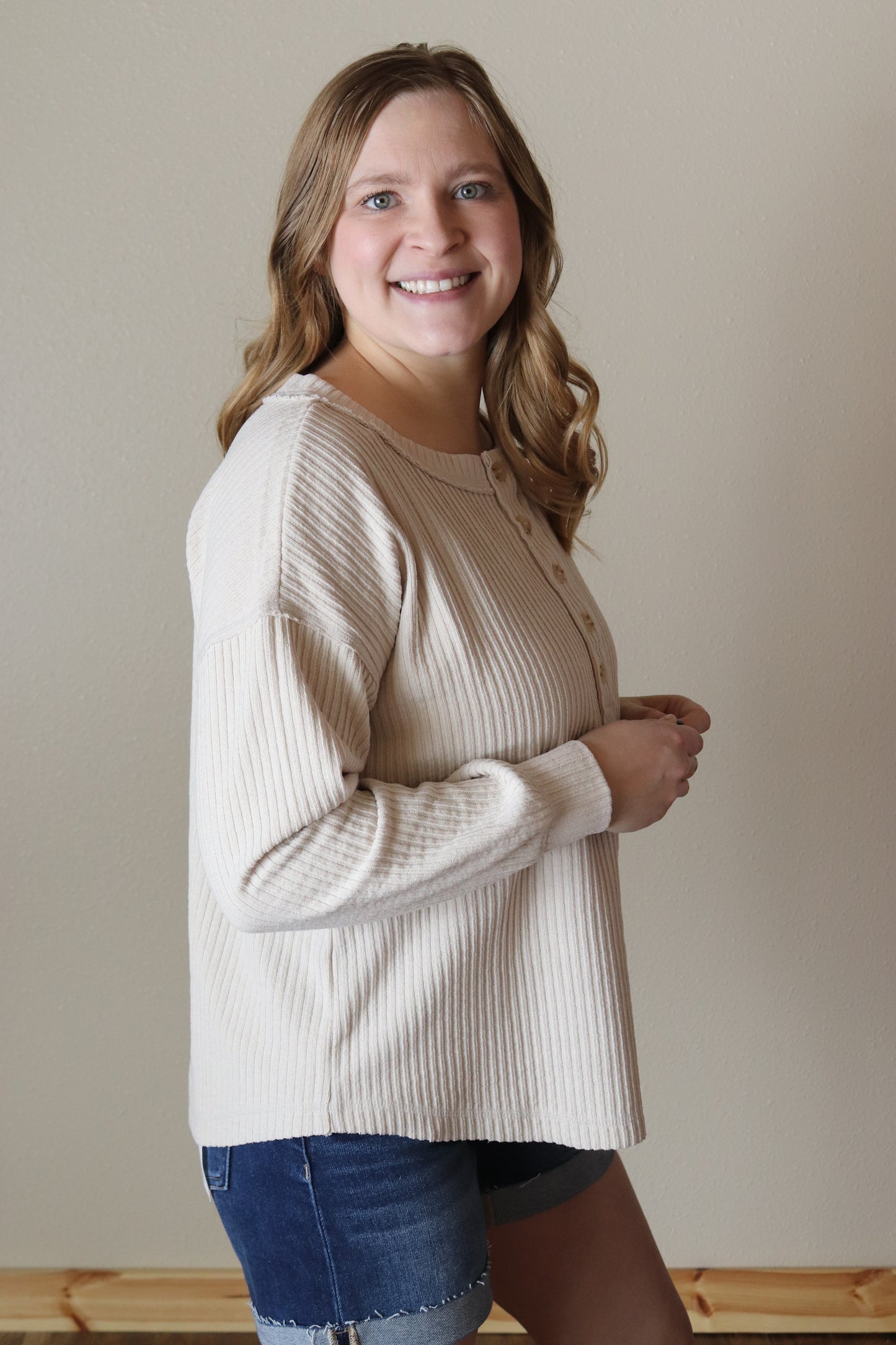 Oatmeal Ribbed Henley