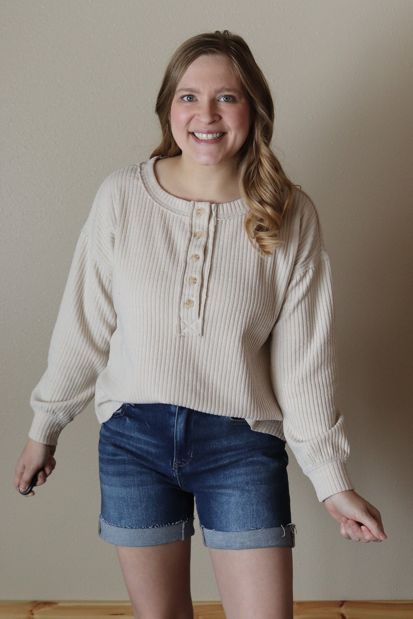 Oatmeal Ribbed Henley