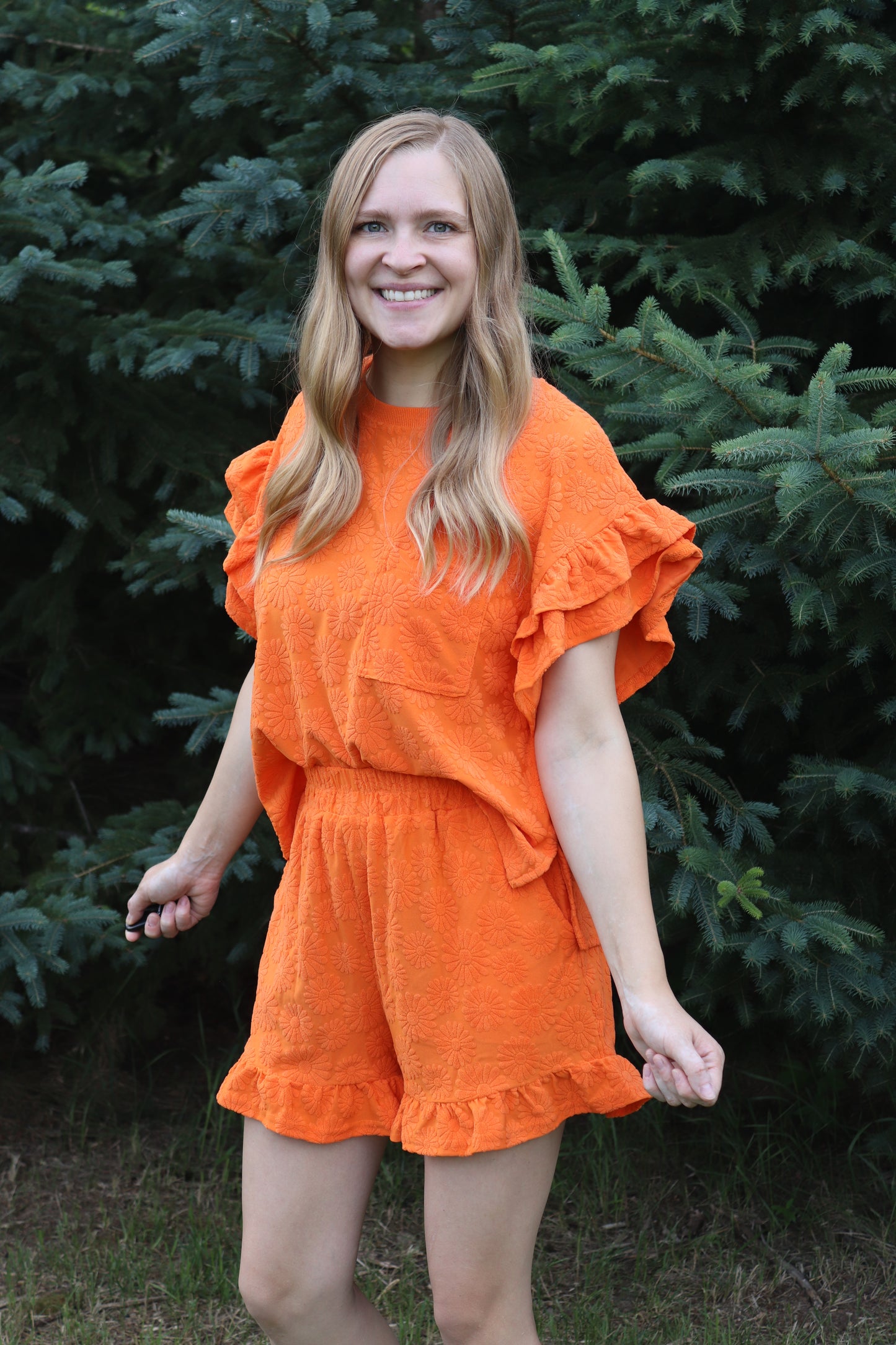 Orange Floral Textured Set