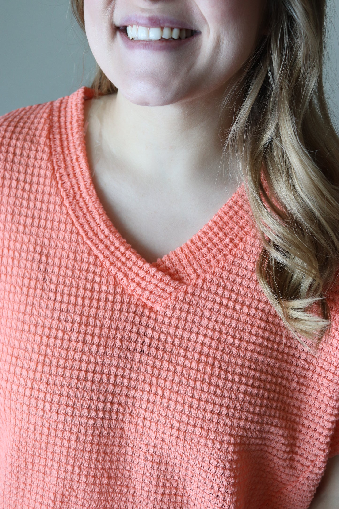 Oversized Coral Waffle Knit Top